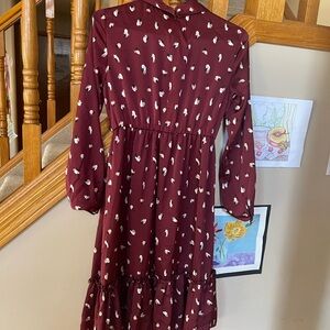 Charming Burgundy Kids Dress with White Accents